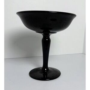 VTG Black Amethyst Glass Candy Compote Dish Bowl Pedestal Compote 6.5" T 6" D
